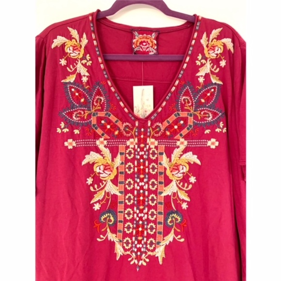 NWT JOHNNY WAS SALOME DRAPE EMBROIDERED TOP - Picture 9 of 10